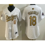 Women's Los Angeles Dodgers #18 Yoshinobu Yamamoto White 2025 Gold Collection Limited Stitched Jersey
