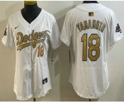 Women's Los Angeles Dodgers #18 Yoshinobu Yamamoto White 2025 Gold Collection Limited Stitched Jersey Women's Los Angeles Dodgers #18 Yoshinobu Yamamoto White 2025 Gold Collection Limited Stitched Jersey