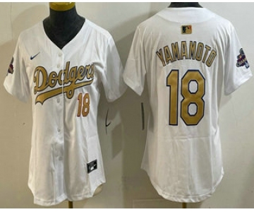 Women's Los Angeles Dodgers #18 Yoshinobu Yamamoto White 2025 Gold Collection Limited Stitched Jersey