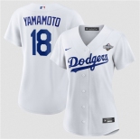 Women's Los Angeles Dodgers #18 Yoshinobu Yamamoto White 2025 World Series Home Cool Base Stitched Baseball Jersey Women's Los Angeles Dodgers #18 Yoshinobu Yamamoto White 2025 World Series Home Cool Base Stitched Baseball Jersey