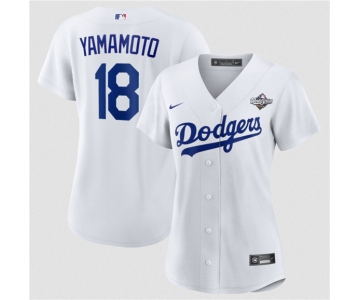 Women's Los Angeles Dodgers #18 Yoshinobu Yamamoto White 2025 World Series Home Cool Base Stitched Baseball Jersey