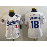 Women's Los Angeles Dodgers #18 Yoshinobu Yamamoto White 2025 World Series Patch Tokyo Series Limited Stitched Baseball Jersey Women's Los Angeles Dodgers #18 Yoshinobu Yamamoto White 2025 World Series Patch Tokyo Series Limited Stitched Baseball Jersey