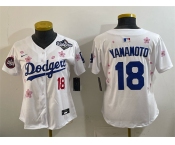Women's Los Angeles Dodgers #18 Yoshinobu Yamamoto White 2025 World Series Patch Tokyo Series Limited Stitched Baseball Jersey Women's Los Angeles Dodgers #18 Yoshinobu Yamamoto White 2025 World Series Patch Tokyo Series Limited Stitched Baseball Jersey