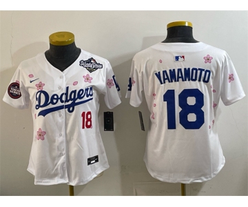 Women's Los Angeles Dodgers #18 Yoshinobu Yamamoto White 2025 World Series Patch Tokyo Series Limited Stitched Baseball Jersey