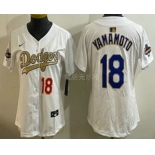 Women's Los Angeles Dodgers #18 Yoshinobu Yamamoto White Gold Champions Limited Jersey Women's Los Angeles Dodgers #18 Yoshinobu Yamamoto White Gold Champions Limited Jersey