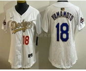 Women's Los Angeles Dodgers #18 Yoshinobu Yamamoto White Gold Champions Limited Jersey Women's Los Angeles Dodgers #18 Yoshinobu Yamamoto White Gold Champions Limited Jersey