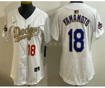 Women's Los Angeles Dodgers #18 Yoshinobu Yamamoto White Gold Champions Limited Jersey