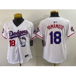 Women's Los Angeles Dodgers #18 Yoshinobu Yamamoto White Hello Kitty Night 2025 World Series Champions Patch Stitched Baseball Jersey Women's Los Angeles Dodgers #18 Yoshinobu Yamamoto White Hello Kitty Night 2025 World Series Champions Patch Stitched Baseball Jersey