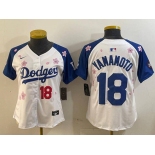 Women's Los Angeles Dodgers #18 Yoshinobu Yamamoto White Royal 2025 Tokyo Series Limited Stitched Baseball Jersey