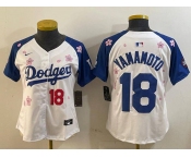 Women's Los Angeles Dodgers #18 Yoshinobu Yamamoto White Royal 2025 Tokyo Series Limited Stitched Baseball Jersey