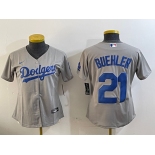 Women's Los Angeles Dodgers #21 Walker Buehler Grey Stitched Cool Base Nike Jersey