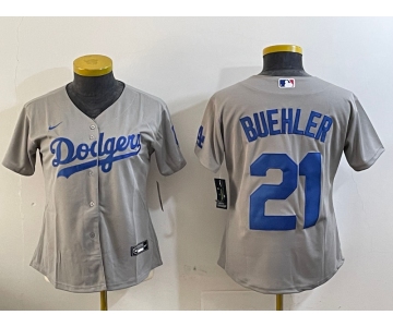 Women's Los Angeles Dodgers #21 Walker Buehler Grey Stitched Cool Base Nike Jersey