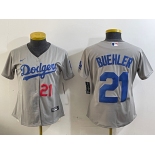 Women's Los Angeles Dodgers #21 Walker Buehler Number Grey Stitched Cool Base Nike Jersey