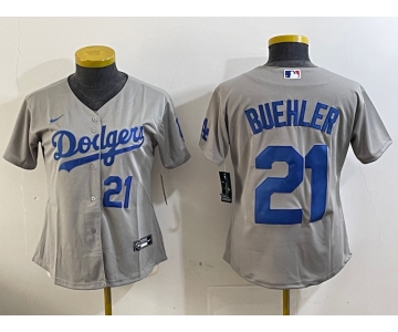 Women's Los Angeles Dodgers #21 Walker Buehler Number Grey Stitched Cool Base Nike Jerseys