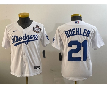 Women's Los Angeles Dodgers #21 Walker Buehler White 2024 World Series Cool Base Stitched Baseball Jersey