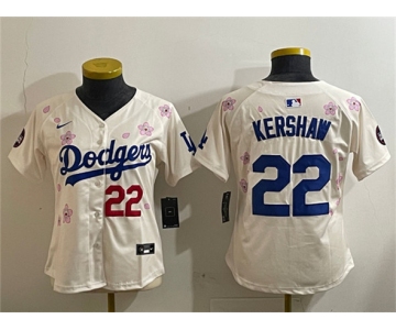 Women's Los Angeles Dodgers #22 Clayton Kershaw Cream 2025 Tokyo Series Limited Stitched Baseball Jersey