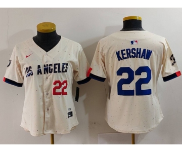 Women's Los Angeles Dodgers #22 Clayton Kershaw Number Cream 2024 City Connect Limited Stitched Jersey