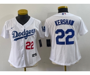 Women's Los Angeles Dodgers #22 Clayton Kershaw Number White Stitched MLB Cool Base Nike Jersey