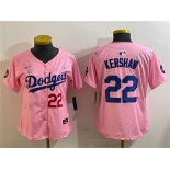 Women's Los Angeles Dodgers #22 Clayton Kershaw Pink 2025 Tokyo Series Limited Stitched Baseball Jersey