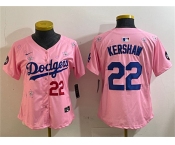 Women's Los Angeles Dodgers #22 Clayton Kershaw Pink 2025 Tokyo Series Limited Stitched Baseball Jersey