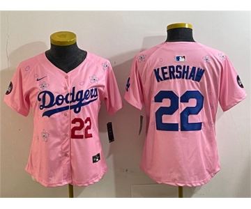 Women's Los Angeles Dodgers #22 Clayton Kershaw Pink 2025 Tokyo Series Limited Stitched Baseball Jersey
