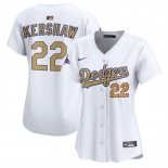 Women's Los Angeles Dodgers #22 Clayton Kershaw White 2025 Gold Collection Limited Stitched Baseball Jersey