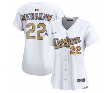 Women's Los Angeles Dodgers #22 Clayton Kershaw White 2025 Gold Collection Limited Stitched Baseball Jersey