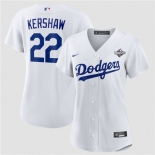 Women's Los Angeles Dodgers #22 Clayton Kershaw White 2025 World Series Home Cool Base Stitched Baseball Jersey Women's Los Angeles Dodgers #22 Clayton Kershaw White 2025 World Series Home Cool Base Stitched Baseball Jersey
