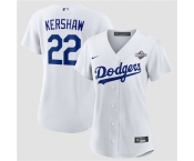 Women's Los Angeles Dodgers #22 Clayton Kershaw White 2025 World Series Home Cool Base Stitched Baseball Jersey Women's Los Angeles Dodgers #22 Clayton Kershaw White 2025 World Series Home Cool Base Stitched Baseball Jersey