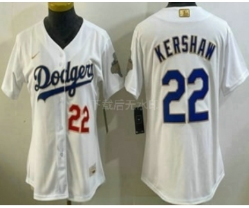 Women's Los Angeles Dodgers #22 Clayton Kershaw White 2026 Gold Collection Stadium Jersey