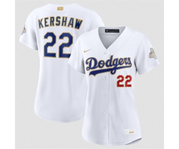Women's Los Angeles Dodgers #22 Clayton Kershaw White 2026 Gold Collection Stadium Stitched Baseball Jersey