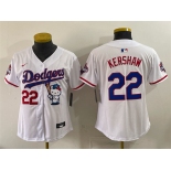 Women's Los Angeles Dodgers #22 Clayton Kershaw White Hello Kitty Night 2025 World Series Champions Patch Stitched Baseball Jersey Women's Los Angeles Dodgers #22 Clayton Kershaw White Hello Kitty Night 2025 World Series Champions Patch Stitched Baseball Jersey