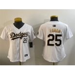 Women's Los Angeles Dodgers #25 Tommy Edman White Gold Home Limited Stitched Baseball Jersey