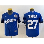 Women's Los Angeles Dodgers #27 Trevor Bauer Blue 2024 World Series City Connect Cool Base Stitched Jersey