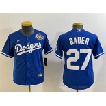 Women's Los Angeles Dodgers #27 Trevor Bauer Blue 2024 World Series Cool Base Stitched Jersey
