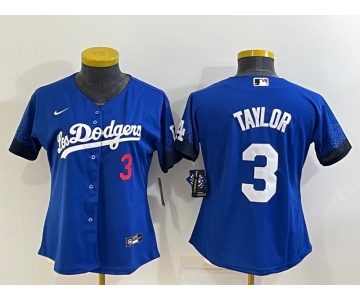 Women's Los Angeles Dodgers #3 Chris Taylor Blue 2022 Number Cool Base Stitched Nike Jersey