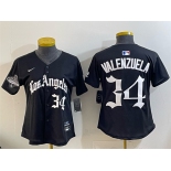 Women's Los Angeles Dodgers #34 Fernando Valenzuela Black 2025 World Series Champions LA Gothic Edition Limited Stitched Baseball Jersey Women's Los Angeles Dodgers #34 Fernando Valenzuela Black 2025 World Series Champions LA Gothic Edition Limited Stitched Baseball Jersey