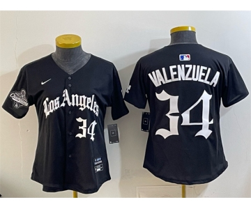 Women's Los Angeles Dodgers #34 Fernando Valenzuela Black 2025 World Series Champions LA Gothic Edition Limited Stitched Baseball Jersey
