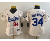 Women's Los Angeles Dodgers #34 Fernando Valenzuela Cream 2025 Tokyo Series Limited Stitched Baseball Jersey