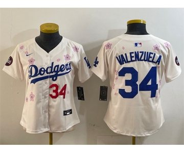 Women's Los Angeles Dodgers #34 Fernando Valenzuela Cream 2025 Tokyo Series Limited Stitched Baseball Jersey