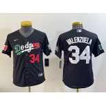Women's Los Angeles Dodgers #34 Fernando Valenzuela Number Black Mexico 2020 World Series Cool Base Nike Jersey