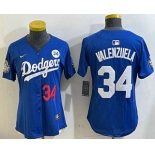 Women's Los Angeles Dodgers #34 Fernando Valenzuela Number Blue 2024 World Series With Fernando 34 Patch Limited Stitched Jersey