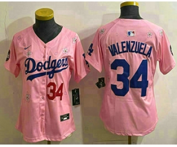 Women's Los Angeles Dodgers #34 Fernando Valenzuela Pink 2025 Tokyo Series Limited Stitched Jersey