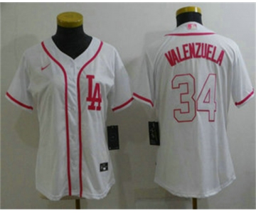 Women's Los Angeles Dodgers #34 Fernando Valenzuela Pink White Stitched Baseball Jersey