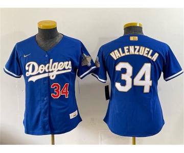 Women's Los Angeles Dodgers #34 Fernando Valenzuela Royal 2026 Alternate Gold Collection Stadium Stitched Baseball Jersey