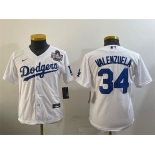 Women's Los Angeles Dodgers #34 Fernando Valenzuela White 2024 World Series Cool Base Stitched Baseball Jersey