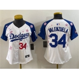 Women's Los Angeles Dodgers #34 Fernando Valenzuela White Royal 2025 Tokyo Series Limited Stitched Baseball Jersey