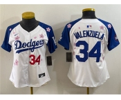 Women's Los Angeles Dodgers #34 Fernando Valenzuela White Royal 2025 Tokyo Series Limited Stitched Baseball Jersey