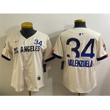 Women's Los Angeles Dodgers #34 Toro Valenzuela Cream 2024 City Connect Limited Stitched Baseball Jersey