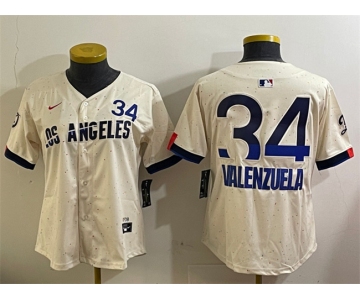 Women's Los Angeles Dodgers #34 Toro Valenzuela Cream 2024 City Connect Limited Stitched Baseball Jersey